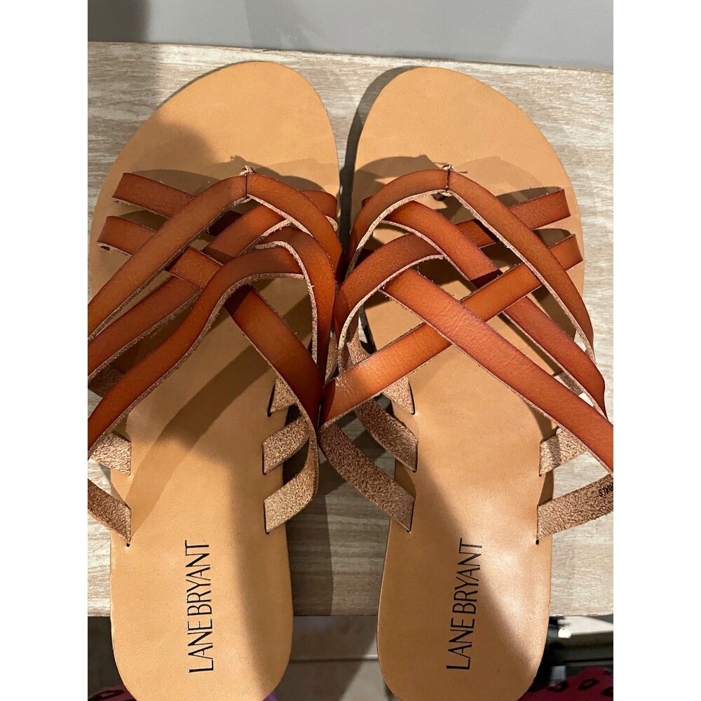 Lane Bryant Women’s Brown Strappy Slip-On Thong Sandals Size 9